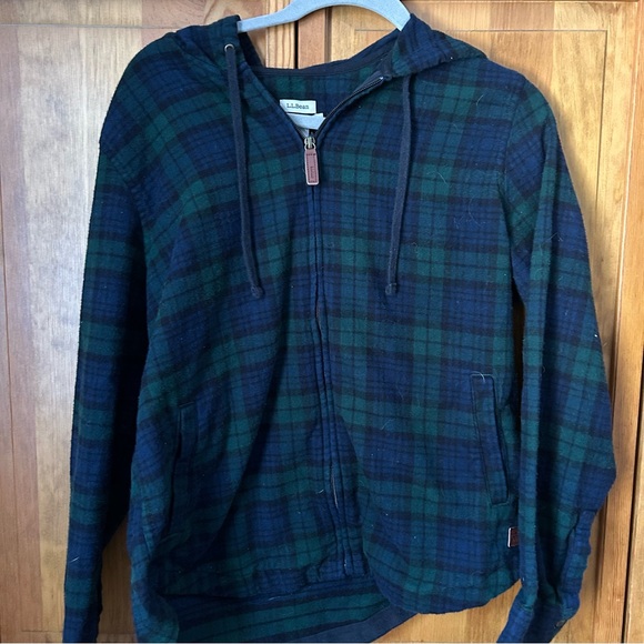 L.L. Bean Blue and Green Flannel Zip-Up Hoodie - Picture 2 of 5